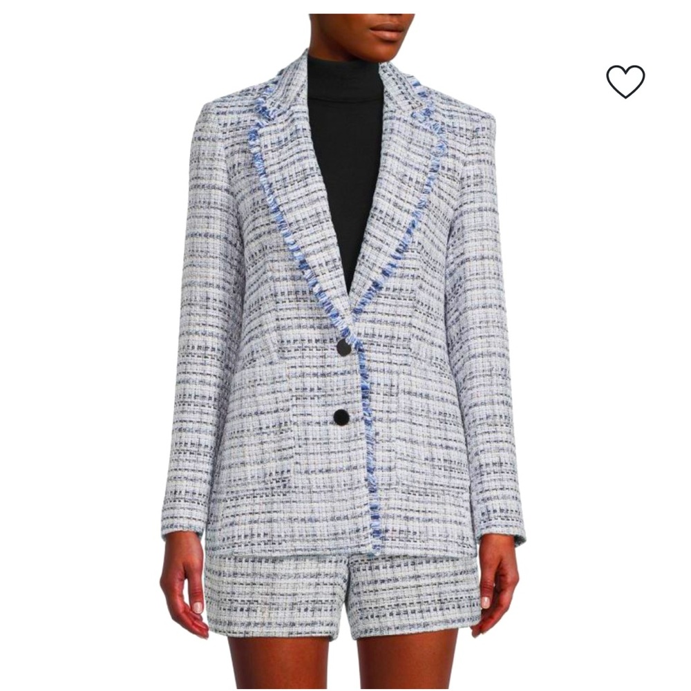 Karl Lagerfeld Tweed Blazer in Blue and White 6